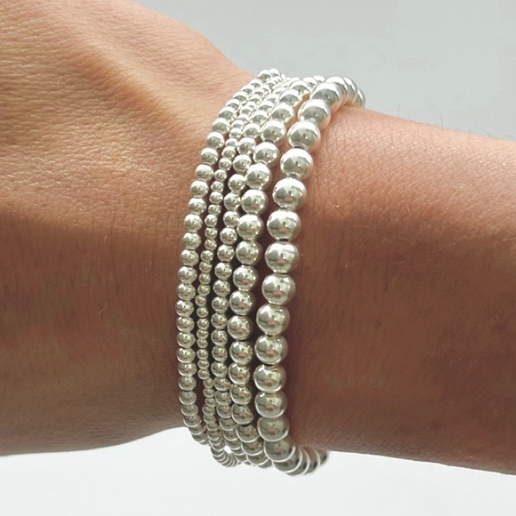 Classic 5mm Sterling Silver Beaded Bracelet Hand Crafted - Picture 3 of 4